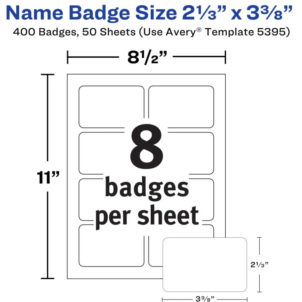 Avery Flexible Name Badge Labels, 5395, 2 1/3" x 3 3/8", White, Box Of 400