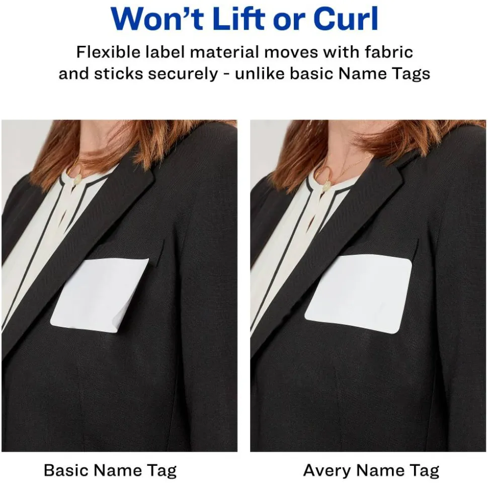 Avery Flexible Name Badge Labels, 5895, 2 1/3" x 3 3/8", White With Blue Border, Box Of 400