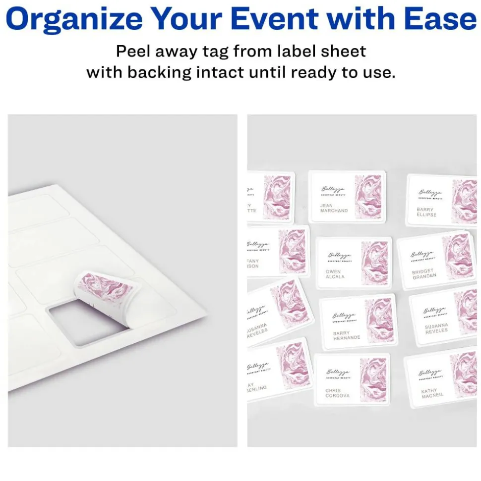 Avery Flexible Name Badge Labels, 5895, 2 1/3" x 3 3/8", White With Blue Border, Box Of 400