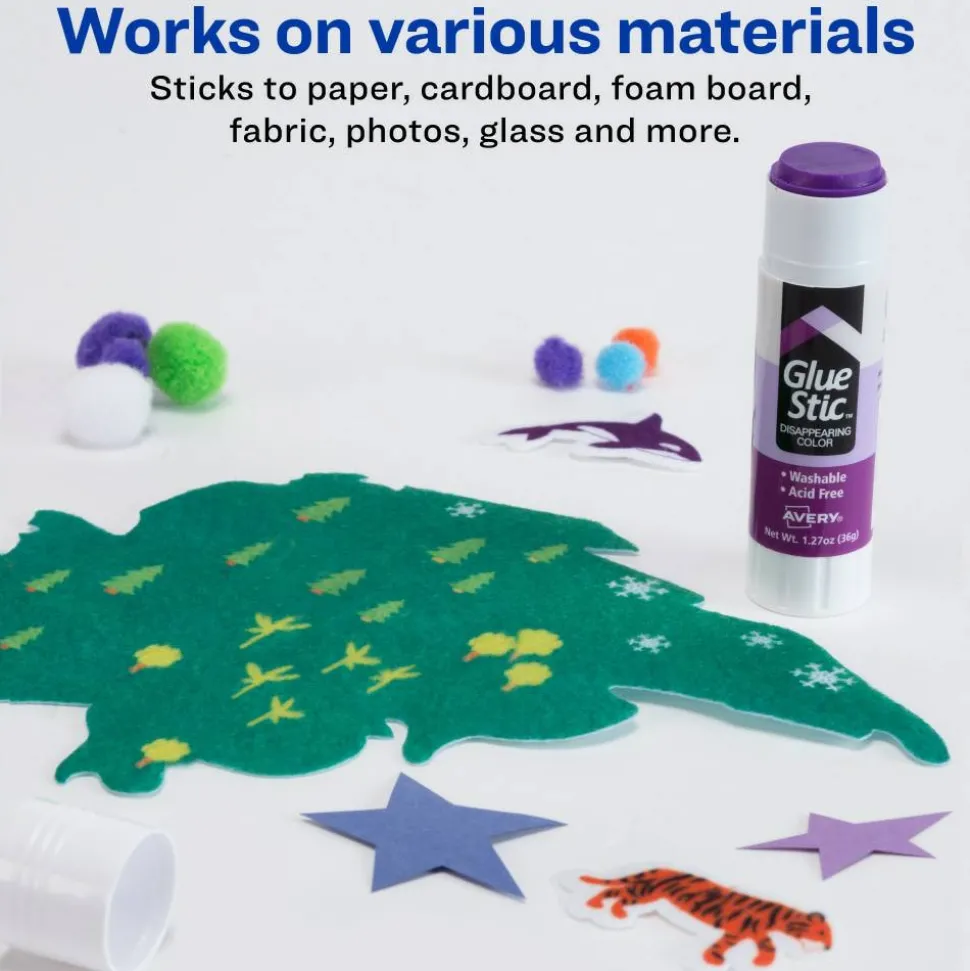 Avery Glue Stic Disappearing Purple Glue Sticks, 1.27 Oz., Pack Of 6