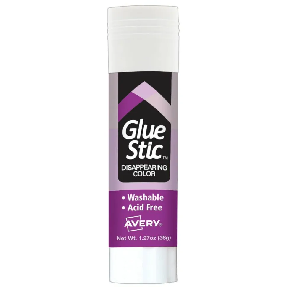 Avery Glue Stic Disappearing Purple Glue Sticks, 1.27 Oz., Pack Of 6