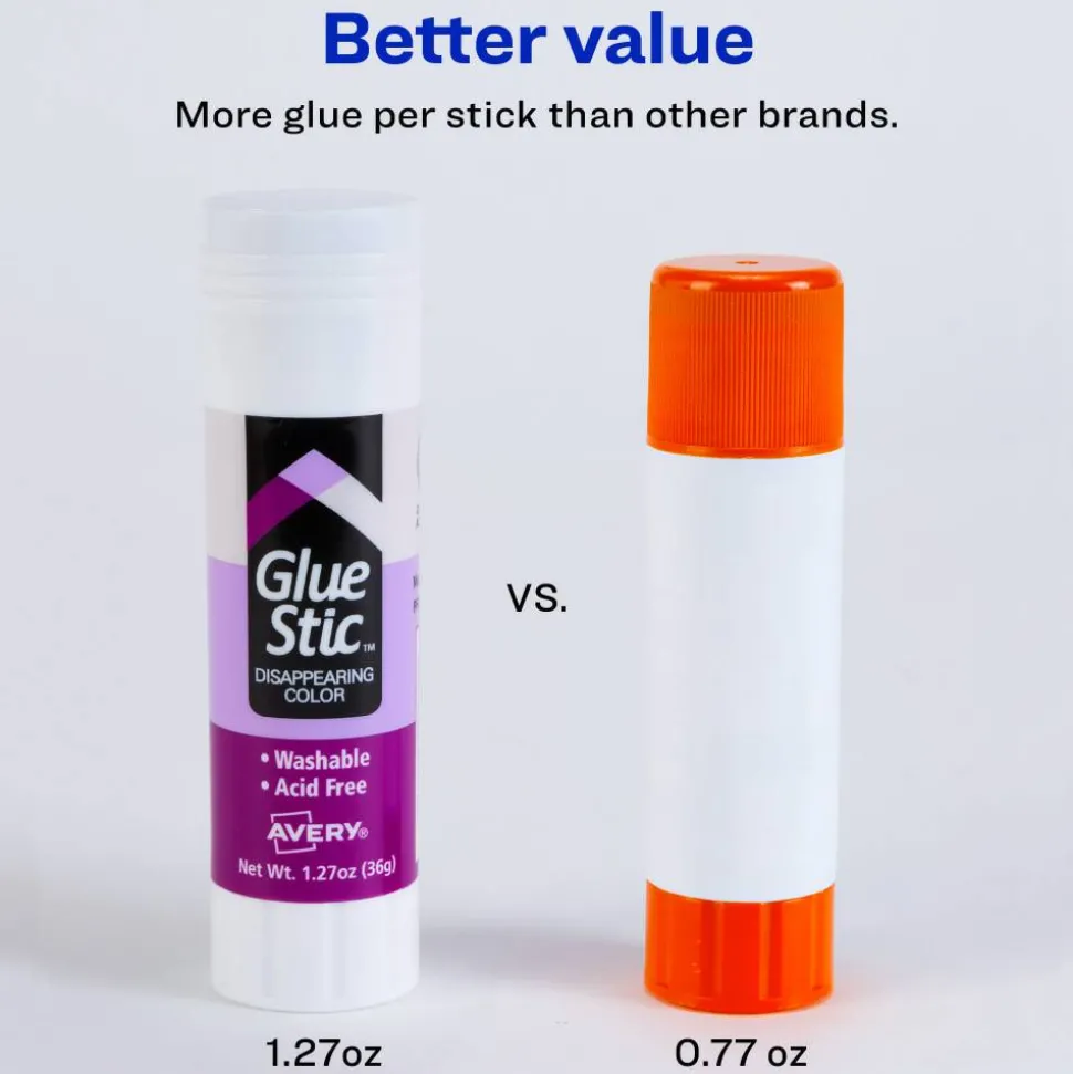Avery Glue Stic Disappearing Purple Glue Sticks, 1.27 Oz., Pack Of 6