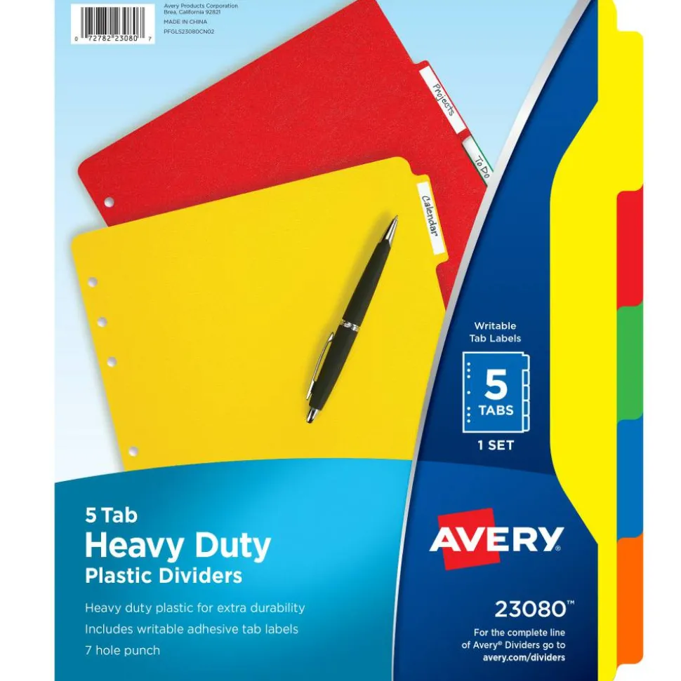 Avery Heavy Duty Plastic Dividers With White Tab Labels, 8 1/2" x 11", Multicolor, 5-Tab