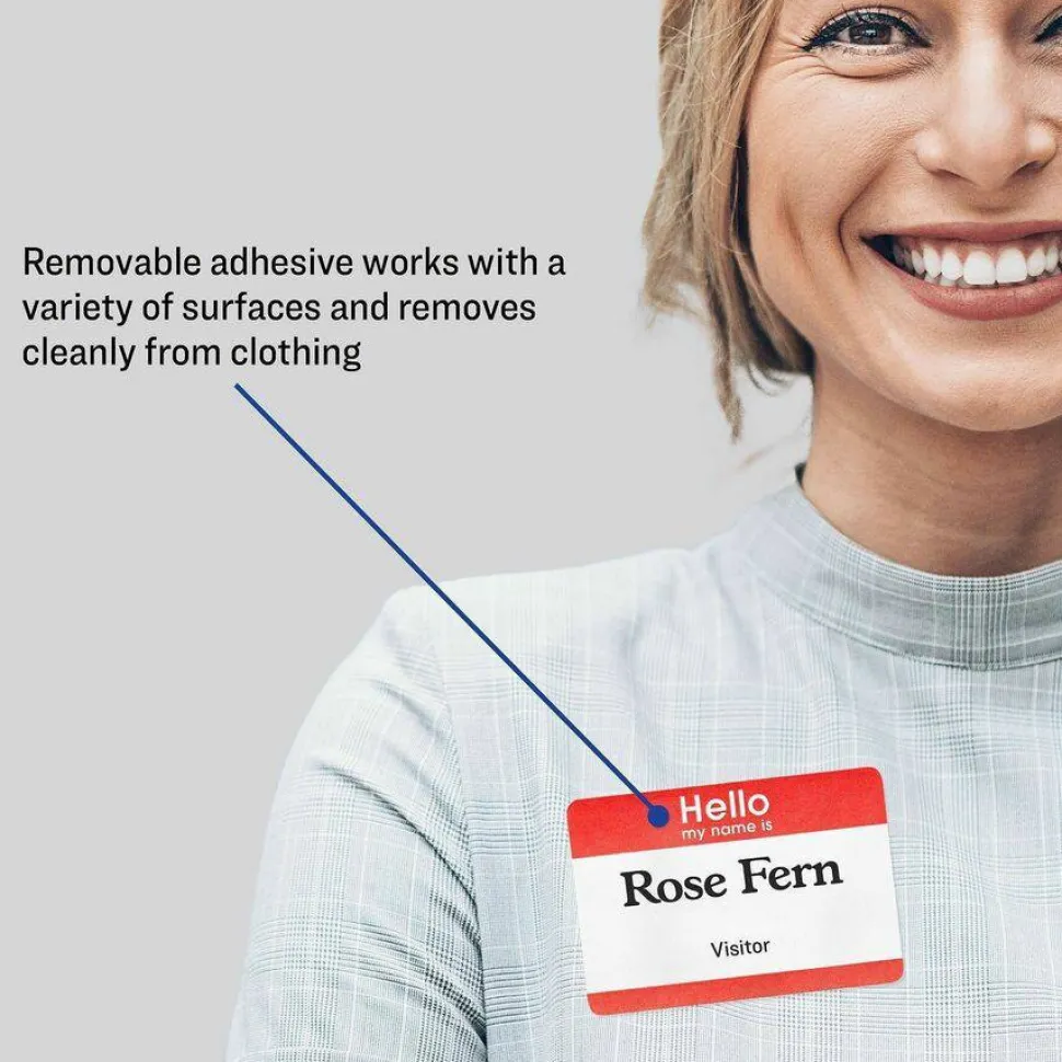 Avery "Hello My Name Is" Name Tags, 05140, 2-1/3" x 3-3/8", White With Red Border, 100 Removable Name Badges