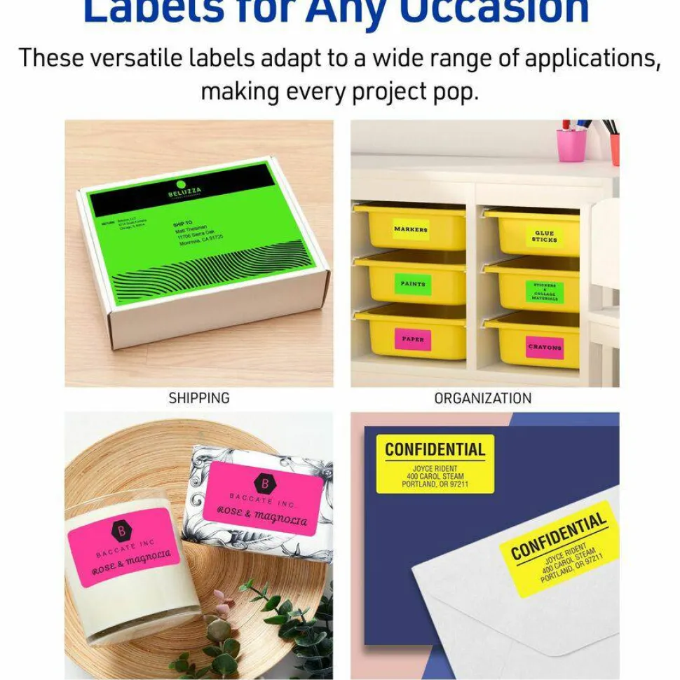 Avery High-Visibility Permanent Laser ID Labels, 5971, 1" x 2 5/8", Neon Green, Pack Of 750