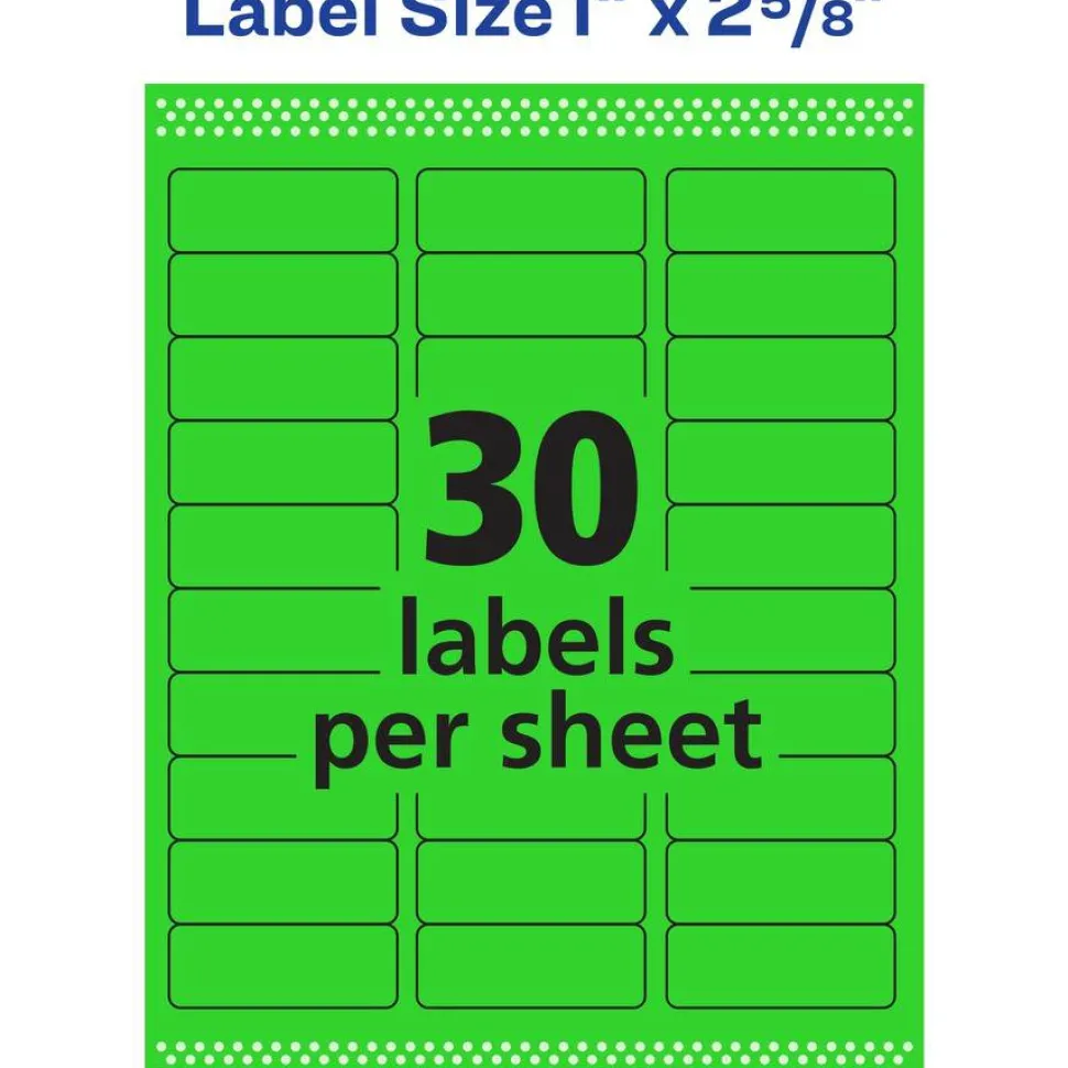 Avery High-Visibility Permanent Laser ID Labels, 5971, 1" x 2 5/8", Neon Green, Pack Of 750