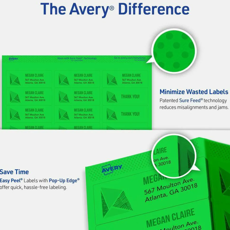 Avery High-Visibility Permanent Laser ID Labels, 5971, 1" x 2 5/8", Neon Green, Pack Of 750