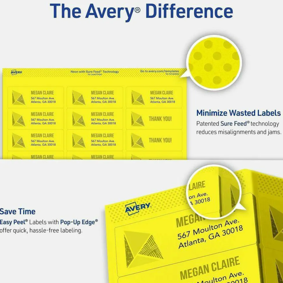 Avery High-Visibility Permanent Laser ID Labels, 5972, 1" x 2 5/8", Yellow, Pack Of 750