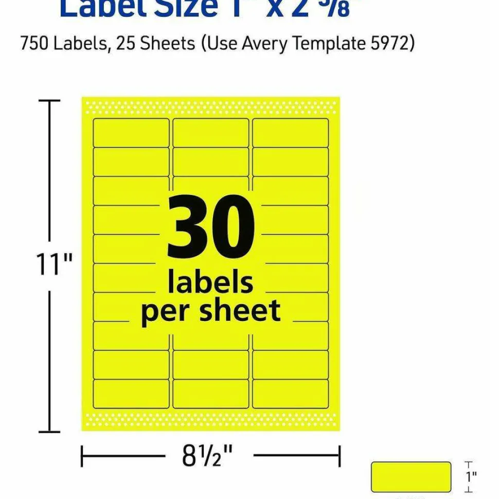 Avery High-Visibility Permanent Laser ID Labels, 5972, 1" x 2 5/8", Yellow, Pack Of 750