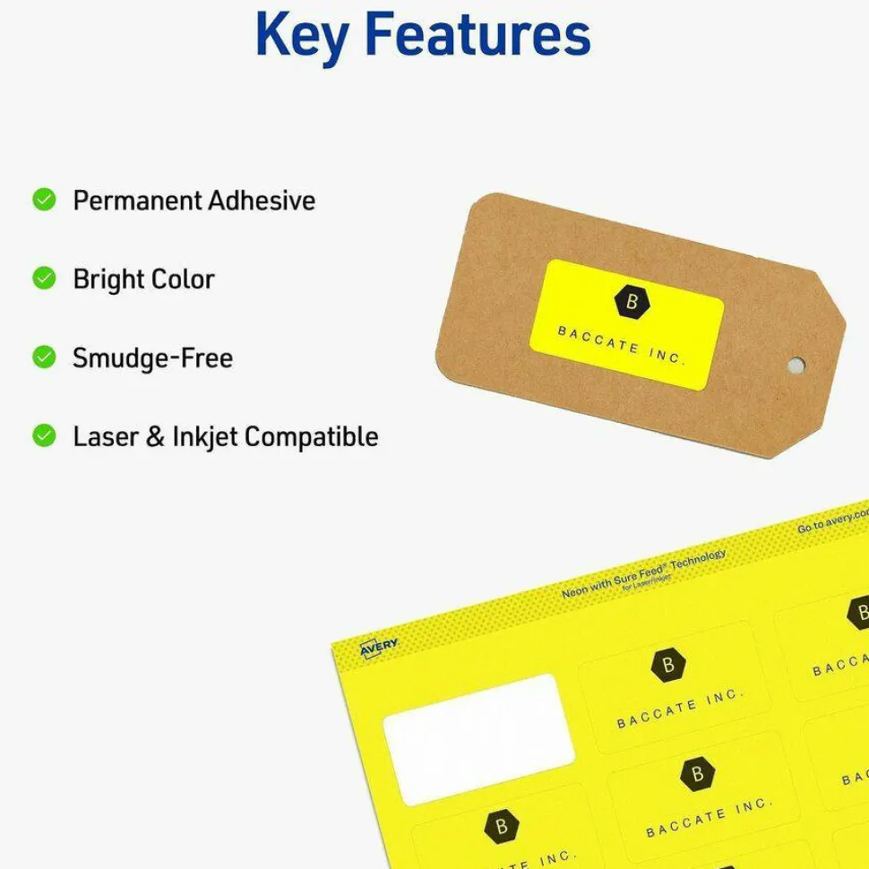 Avery High-Visibility Permanent Laser ID Labels, 5972, 1" x 2 5/8", Yellow, Pack Of 750