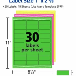 Avery High-Visibility Permanent Laser ID Labels, 5979, 1" x 2 5/8", Assorted Colors, Pack Of 450