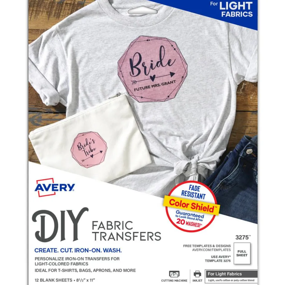 Avery Inkjet Printer T-Shirt Transfer Paper, 3275, Letter Size (8 1/2" x 11"), Pack Of 12