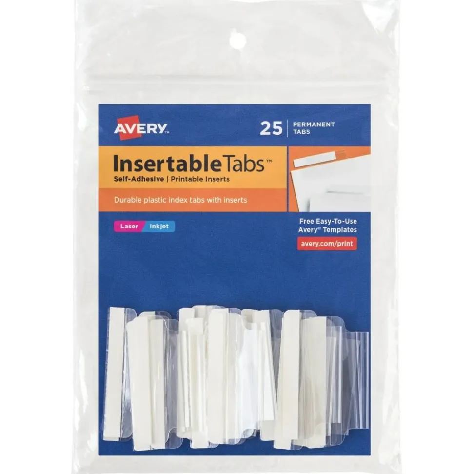 Avery Insertable Self-Adhesive Index Tabs With Printable Inserts, 1.5", Clear, Pack Of 25