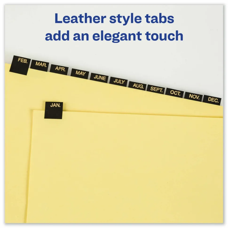 Avery Jan-Dec Dividers For 3 Ring Binders, 8-1/2" x 11", 12-Tab Set, Pre-Printed Black Leatherette Tabs, 1 Binder Divider Set (11351)