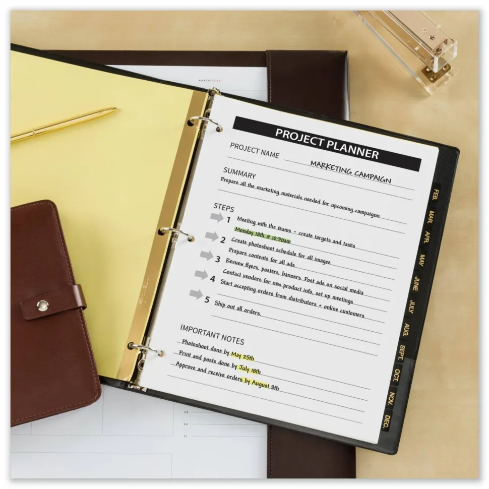 Avery Jan-Dec Dividers For 3 Ring Binders, 8-1/2" x 11", 12-Tab Set, Pre-Printed Black Leatherette Tabs, 1 Binder Divider Set (11351)