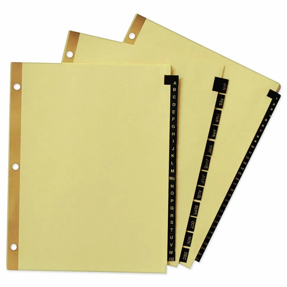 Avery Jan-Dec Dividers For 3 Ring Binders, 8-1/2" x 11", 12-Tab Set, Pre-Printed Black Leatherette Tabs, 1 Binder Divider Set (11351)