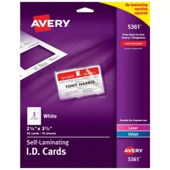 Avery Laminated I.D. Cards, Box Of 30