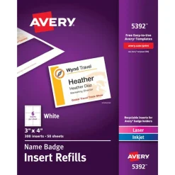 Avery Laser Name Badge Inserts, 3