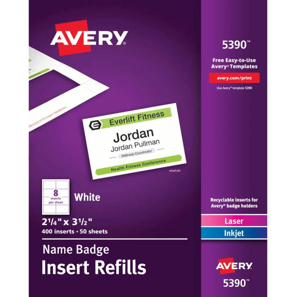 Avery Laser Name Badge Inserts, 2 1/4" x 3 1/2", 5390, Box Of 400