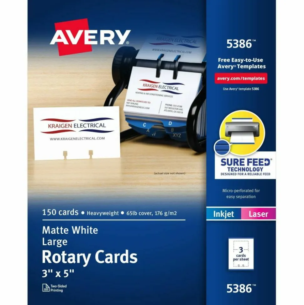 Avery Laser Rotary Cards, 3" x 5", Box Of 150