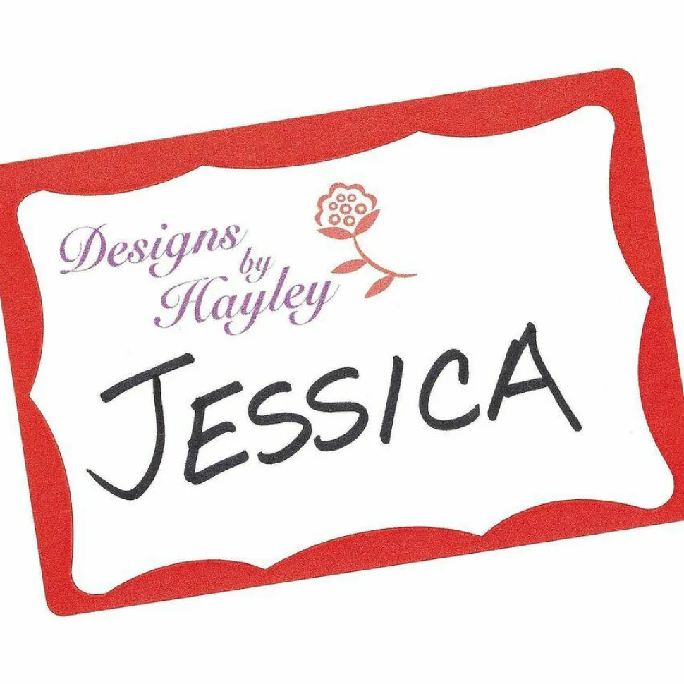 Avery Name Tags, 05143, 2-1/3" x 3-3/8", White With Red Border, 100 Removable Name Badges