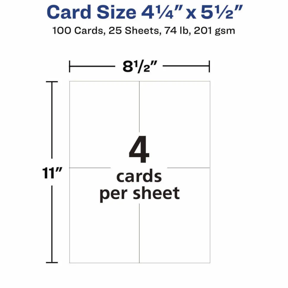 Avery Photo-Quality Printable Postcards, Inkjet, 74 lb, 4.25 x 5.5, Glossy White, 100 Cards, 4 Cards/Sheet, 25 Sheets/Pack
