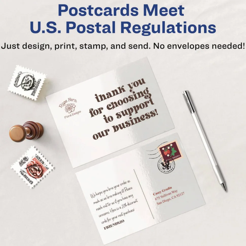 Avery Photo-Quality Printable Postcards, Inkjet, 74 lb, 4.25 x 5.5, Glossy White, 100 Cards, 4 Cards/Sheet, 25 Sheets/Pack