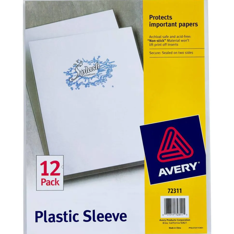 Avery Plastic Document Sleeves, 8 1/2" x 11", Holds Up To 20 Sheets, Clear, Pack Of 12