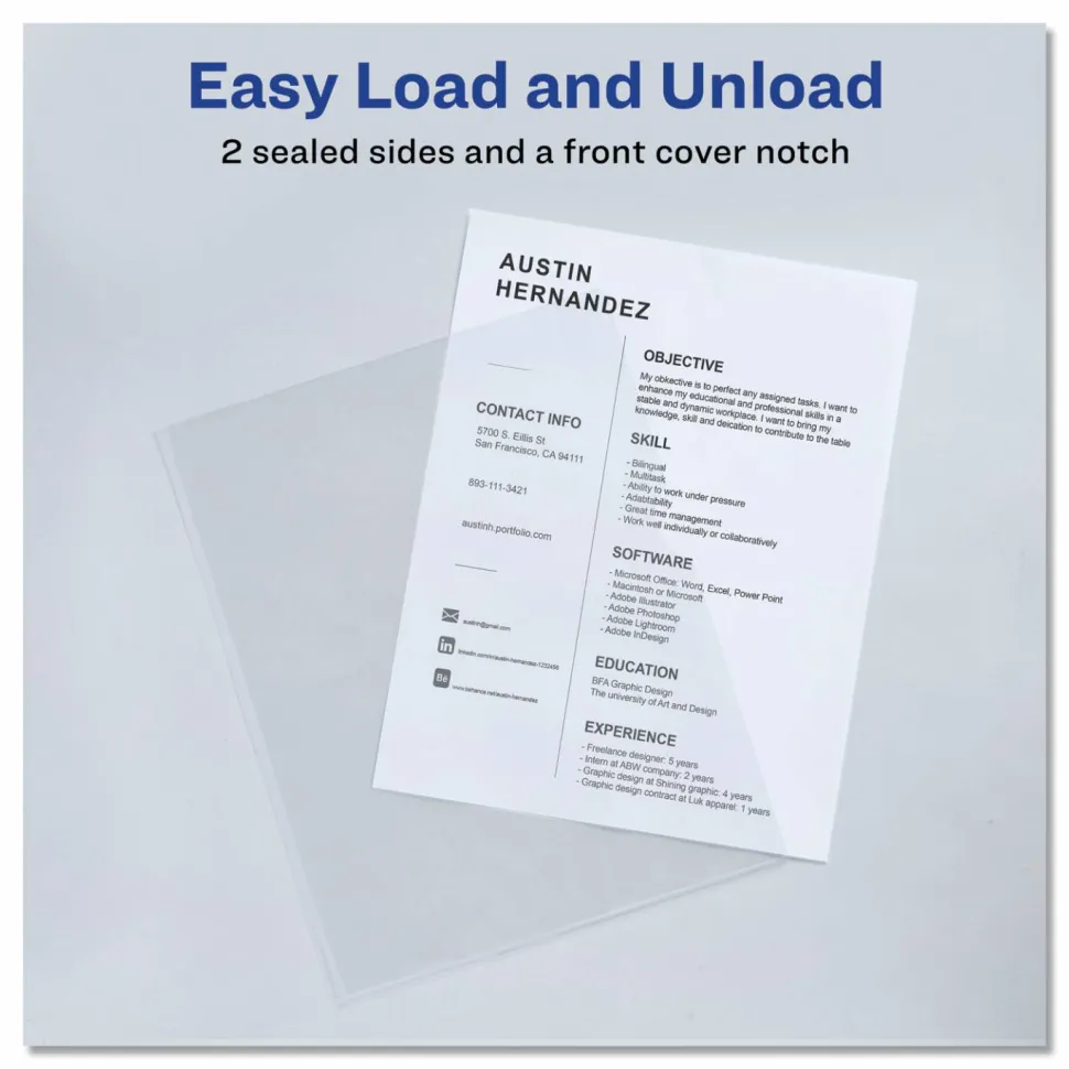 Avery Plastic Document Sleeves, 8 1/2" x 11", Holds Up To 20 Sheets, Clear, Pack Of 12