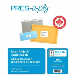 Avery PRES-a-ply Labels for Laser and Inkjet Printers, AVE30604, Rectangle, 3 1/3"W x 4"L, White, Box Of 600