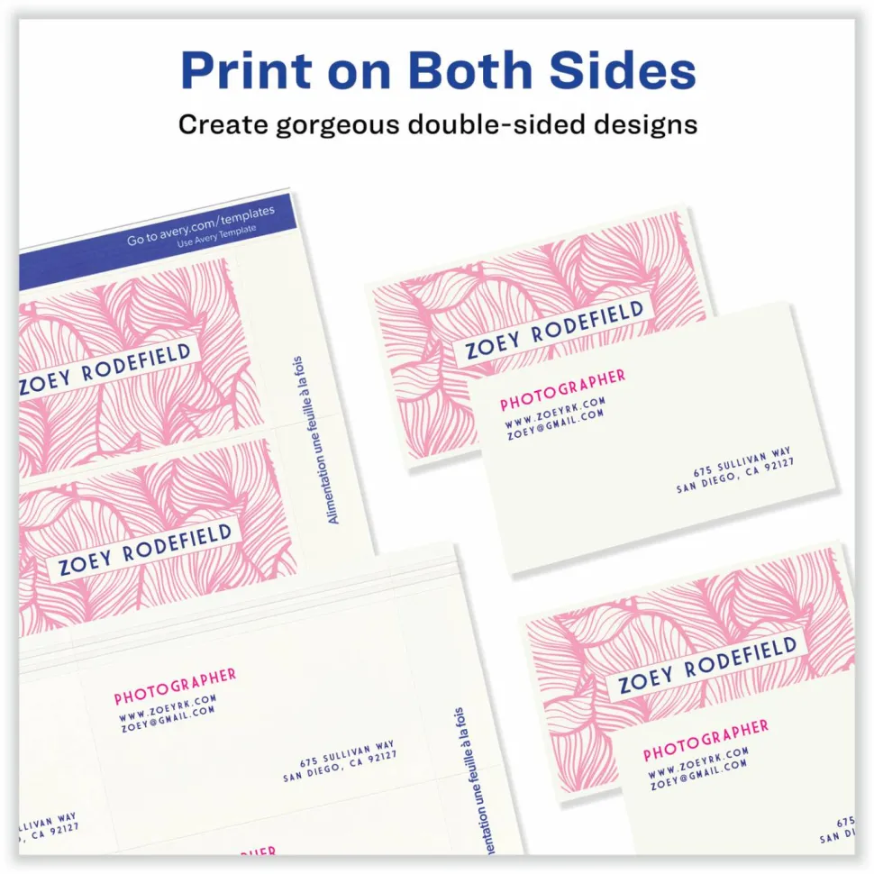 Avery Printable Business Cards With Sure Feed Technology For Inkjet Printers, 2" x 3.5", Ivory, 250 Blank Cards