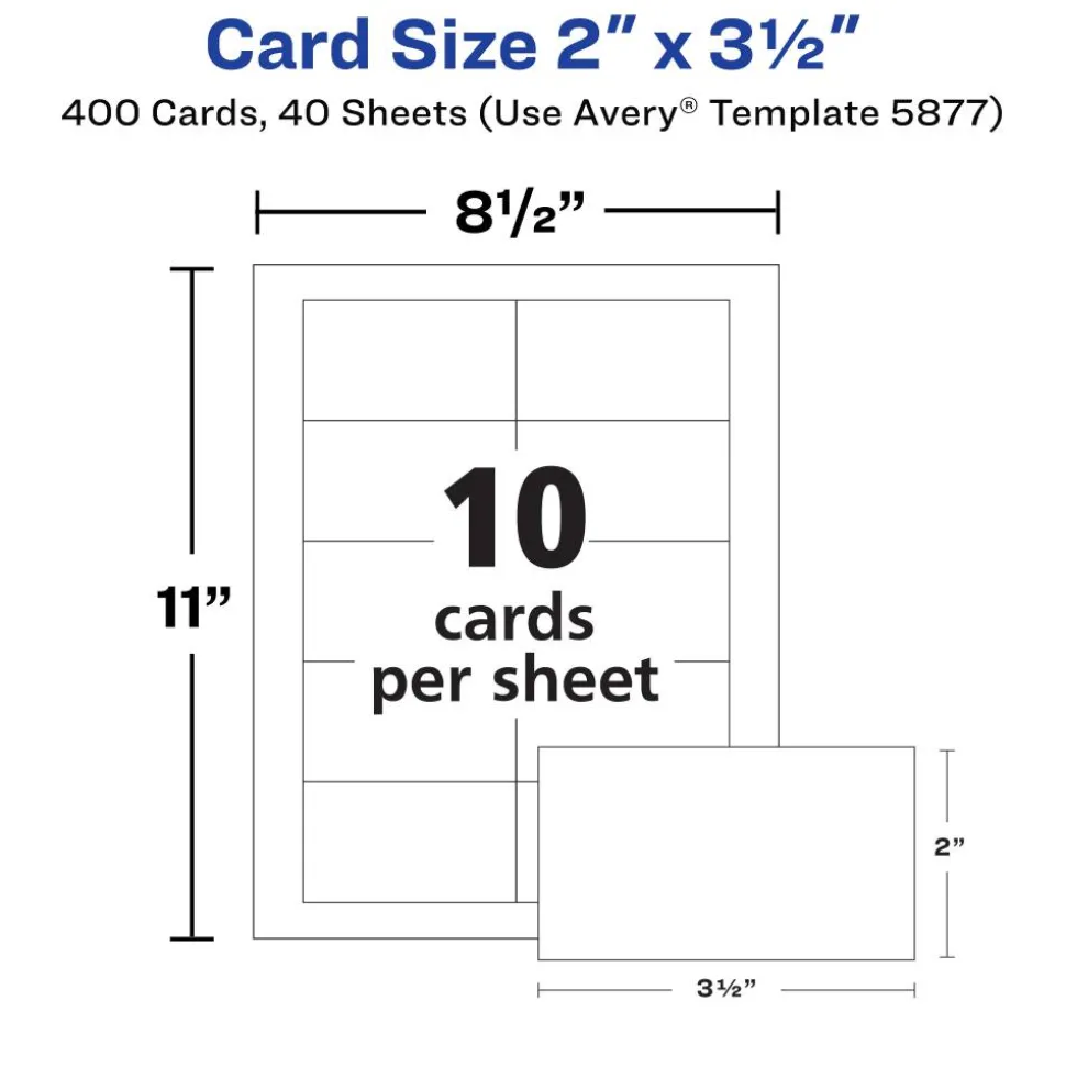 Avery Printable Clean Edge Business Cards With Sure Feed Technology for Laser Printers, 2" x 3-1/2", White, Pack Of 400 Blank Cards