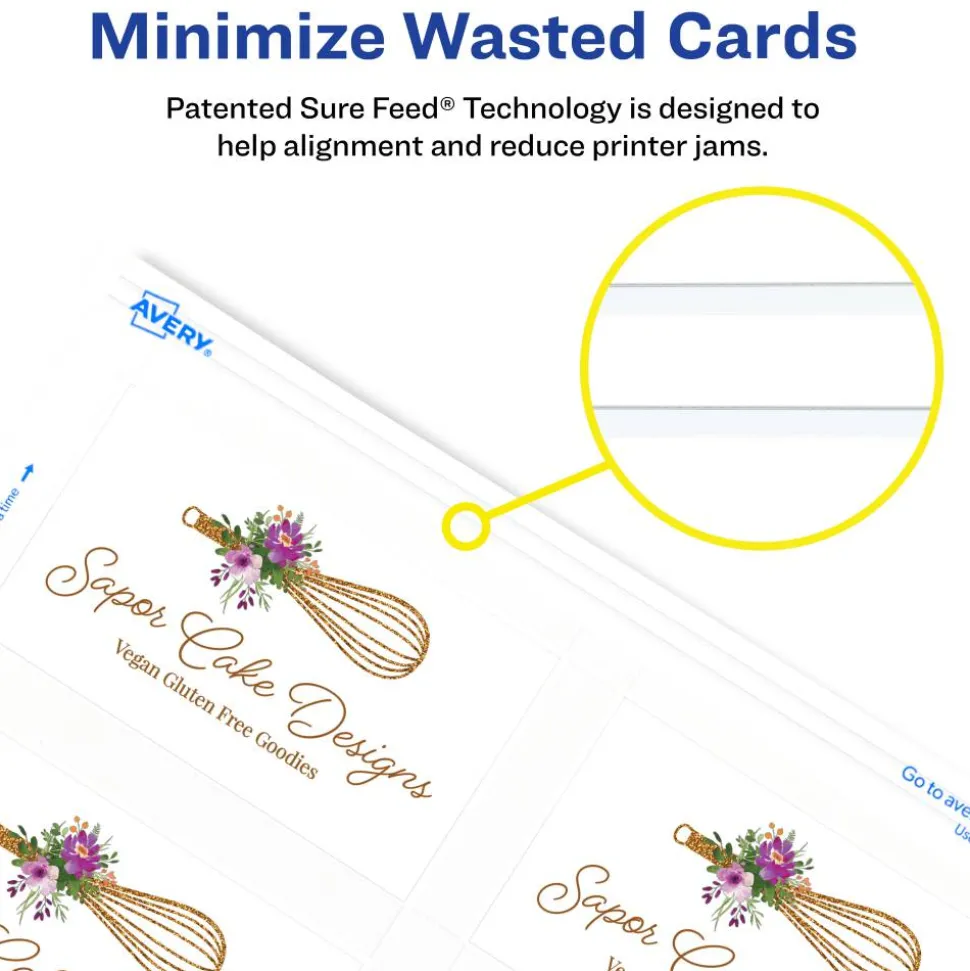 Avery Printable Clean Edge Business Cards With Sure Feed Technology for Laser Printers, 2" x 3-1/2", White, Pack Of 400 Blank Cards