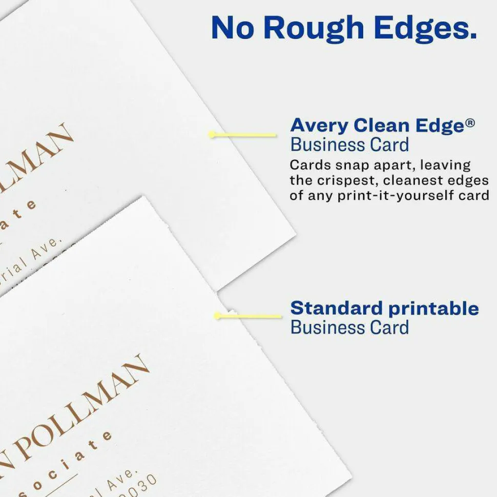 Avery Printable Clean Edge Business Cards With Sure Feed Technology For Inkjet Printers, 2" x 3-1/2", White, Pack Of 200 Blank Cards