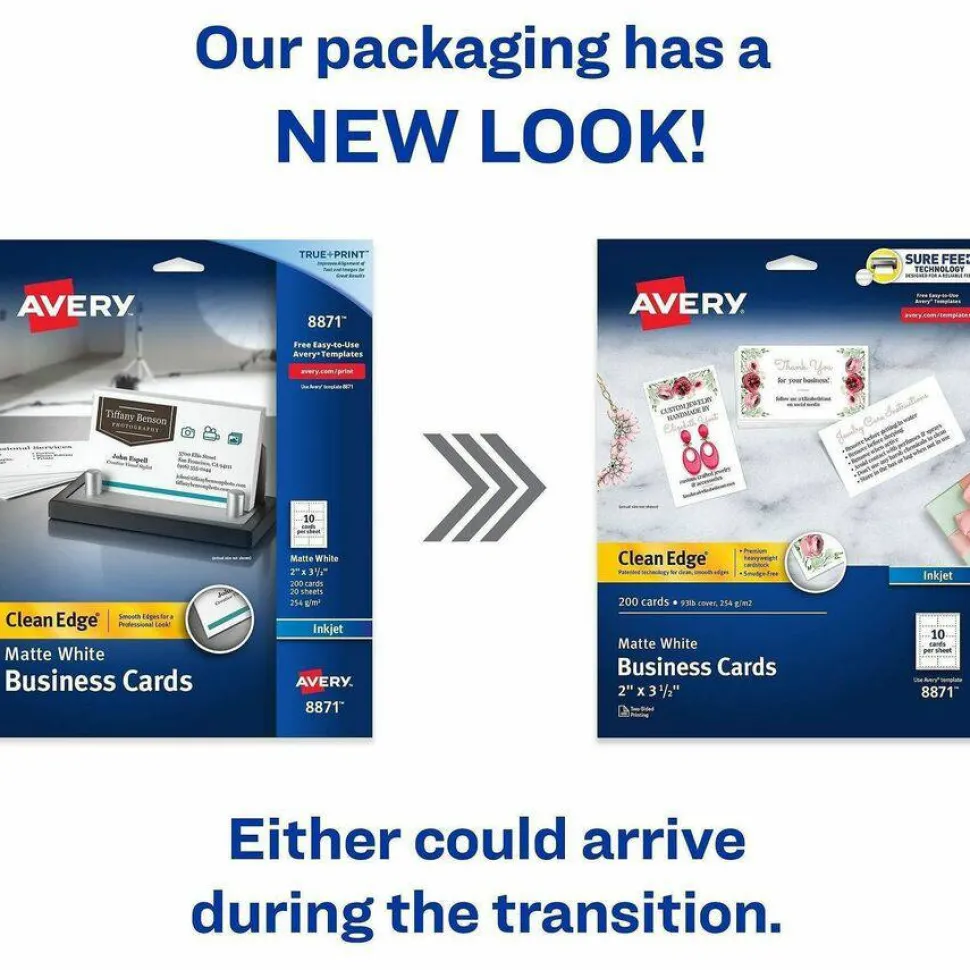 Avery Printable Clean Edge Business Cards With Sure Feed Technology For Inkjet Printers, 2" x 3-1/2", White, Pack Of 200 Blank Cards