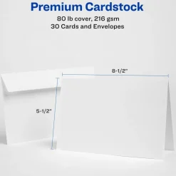 Avery Printable Greeting Cards With Envelopes, Half-Fold, 5.5" x 8.5", Matte White, 30 Blank Greeting Cards