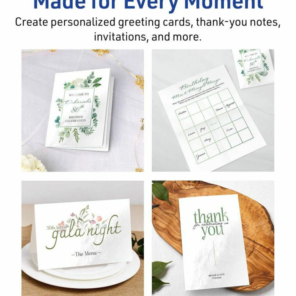 Avery Printable Greeting Cards, Half-Fold, 5.5" x 8.5", Matte White, 20 Blank Cards With Envelopes