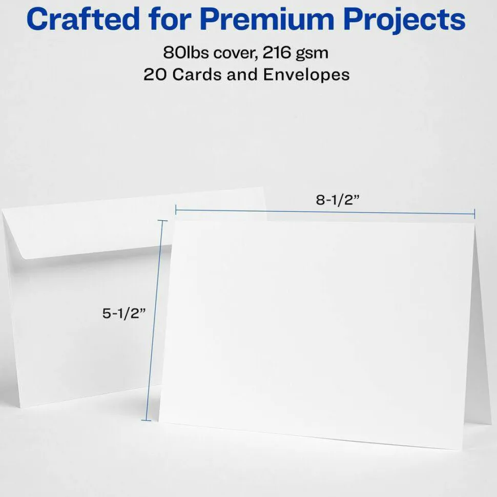 Avery Printable Greeting Cards, Half-Fold, 5.5" x 8.5", Matte White, 20 Blank Cards With Envelopes