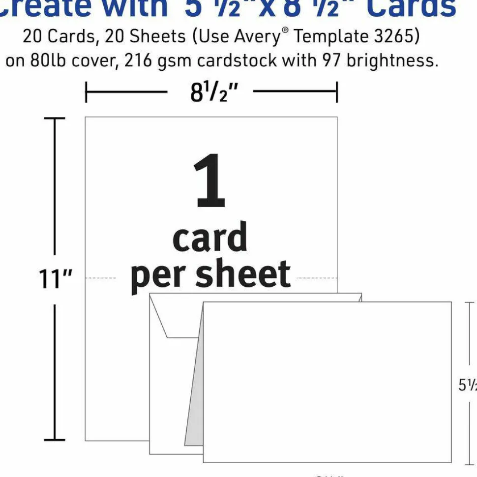 Avery Printable Greeting Cards, Half-Fold, 5.5" x 8.5", Matte White, 20 Blank Cards With Envelopes
