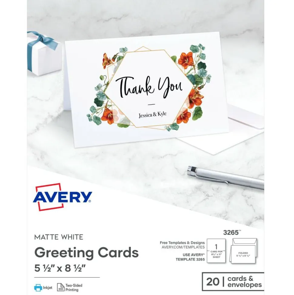 Avery Printable Greeting Cards, Half-Fold, 5.5" x 8.5", Matte White, 20 Blank Cards With Envelopes