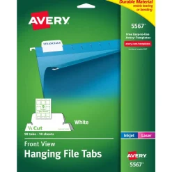 Avery Printable Hanging File Folder Tabs, 1/5 Cut, White, Pack of 90 (5567)