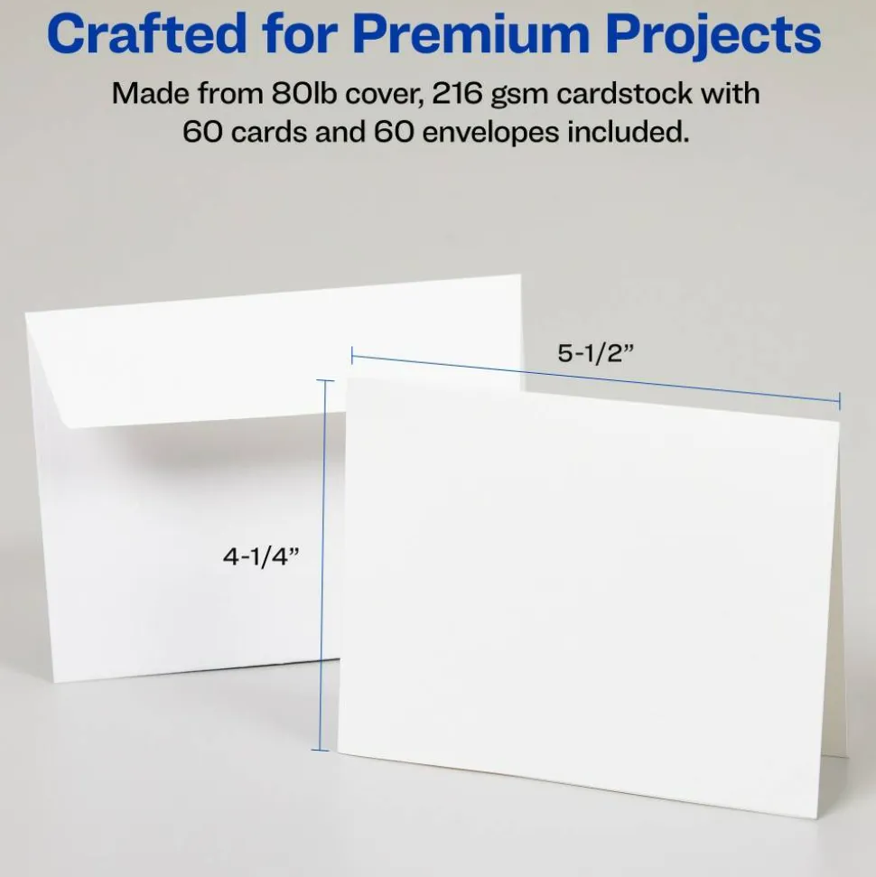 Avery Printable Note Cards With Envelopes, 4.25" x 5.5", Matte White, 60 Blank Note Cards For Inkjet Printers