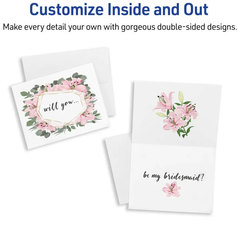 Avery Printable Note Cards With Envelopes, 4.25" x 5.5", Matte White, 60 Blank Note Cards For Inkjet Printers