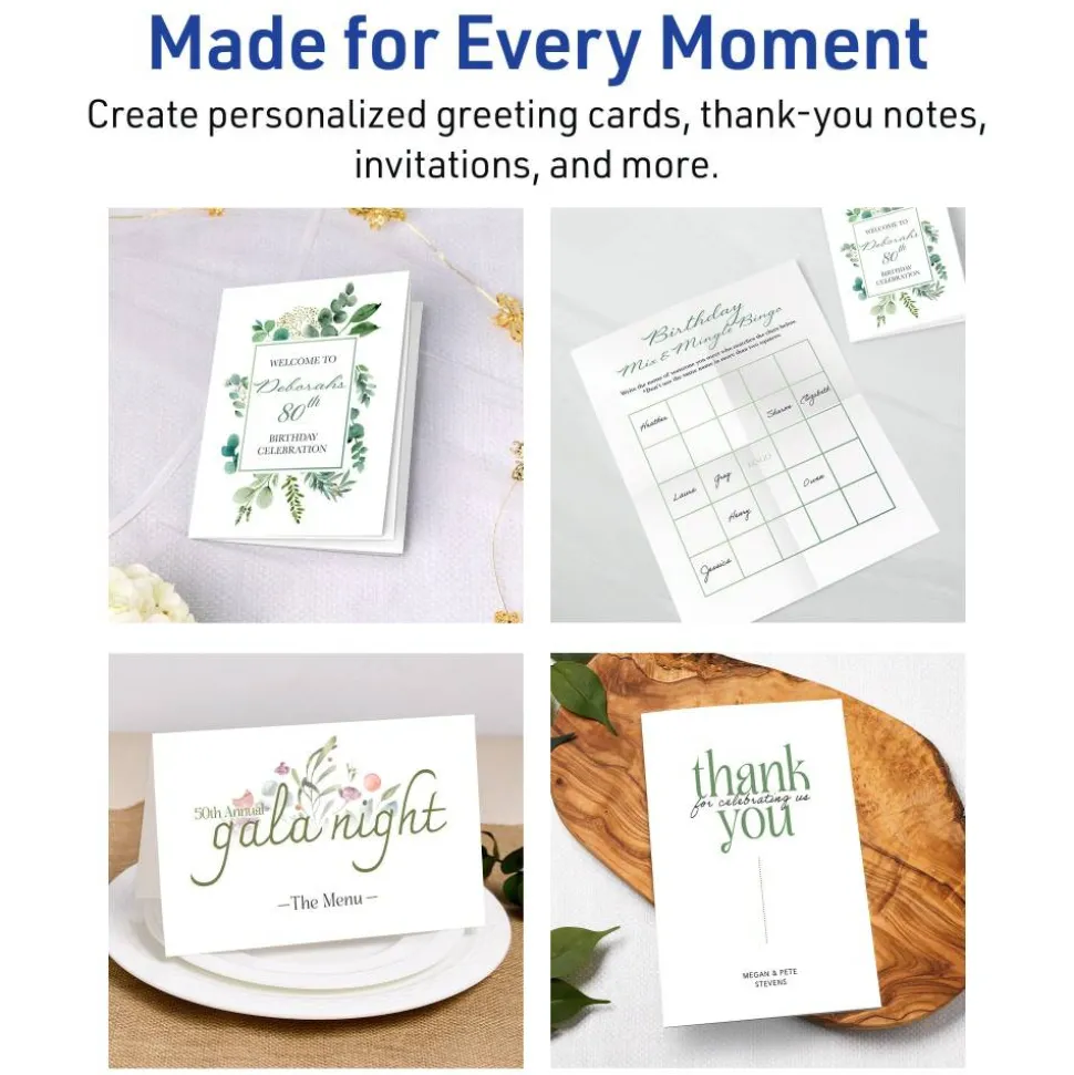 Avery Printable Note Cards With Envelopes, 4.25" x 5.5", White, Pack Of 60 Blank Note Cards For Laser Printers