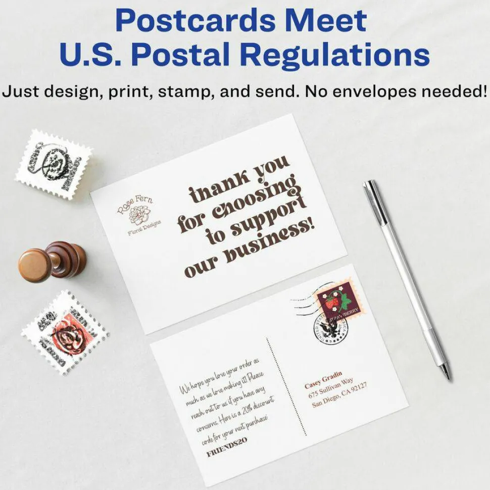 Avery Printable Postcards, Inkjet, 80 lb, 4.25 x 5.5, Matte White, 200 Cards, 4 Cards/Sheet, 50 Sheets/Box