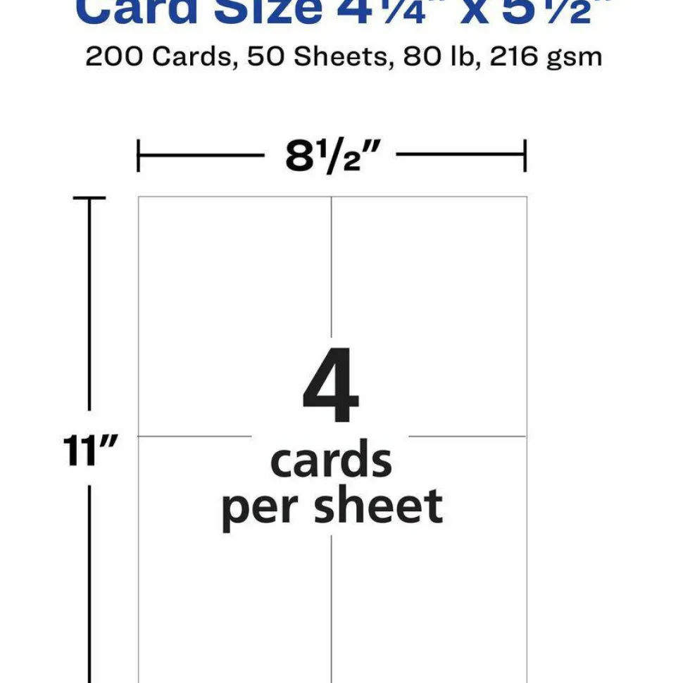 Avery Printable Postcards, Inkjet, 80 lb, 4.25 x 5.5, Matte White, 200 Cards, 4 Cards/Sheet, 50 Sheets/Box