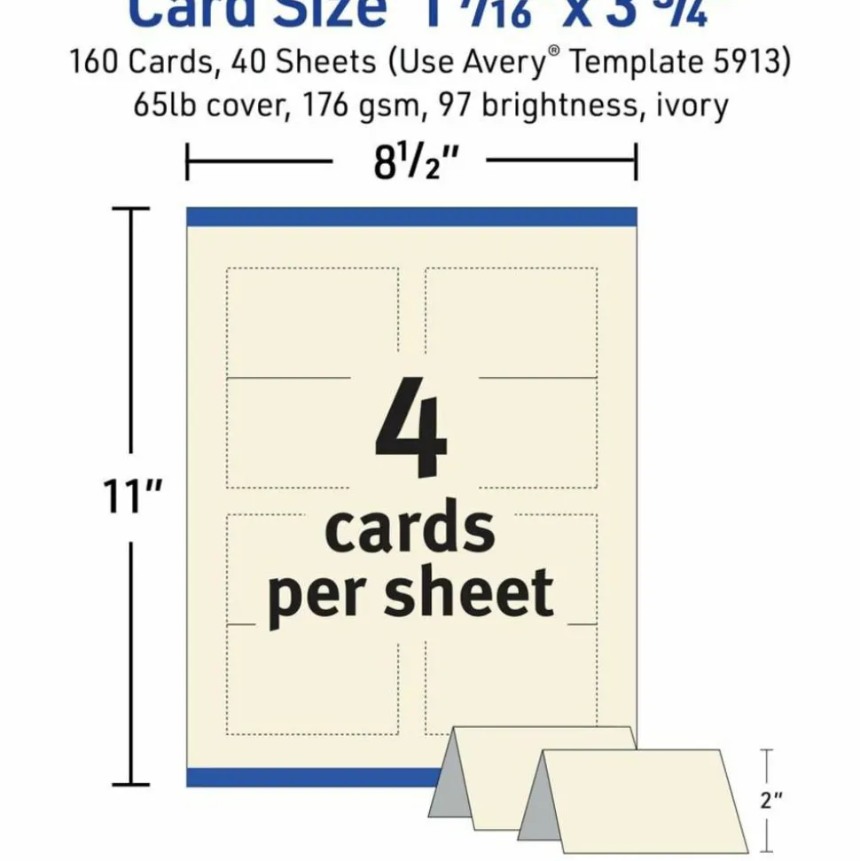 Avery Printable Small Tent Cards With Sure Feed Technology, For Laser Or Inkjet Printers, 2" x 3.5", Ivory, 160 Blank Place Cards