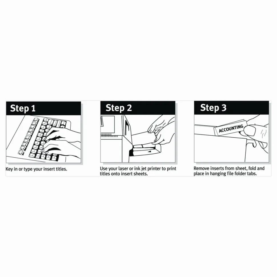 Avery Printable Tab Inserts For Hanging File Folders, 1/5 Cut For 2" Tabs, White, Box Of 100
