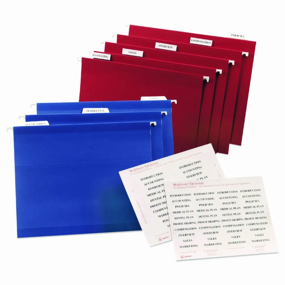 Avery Printable Tab Inserts For Hanging File Folders, 1/5 Cut For 2" Tabs, White, Box Of 100