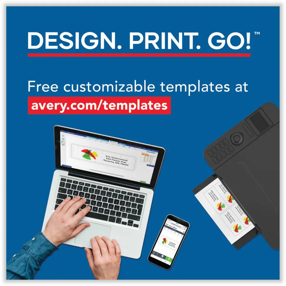 Avery Print-to-the-Edge Microperforated Business Cards with Sure Feed Technology, Laser, 2 x 3.5, White, 8/Sheet, 20 Sheets/Pack